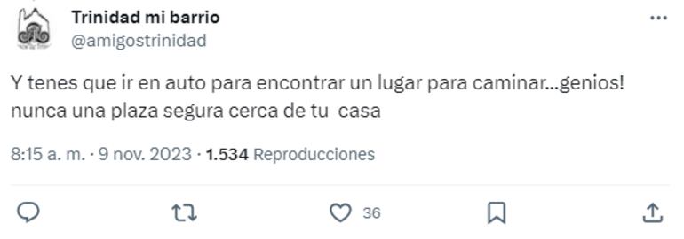 Respuesta de Trinidad Mi Barrio al tweet del MOPC
