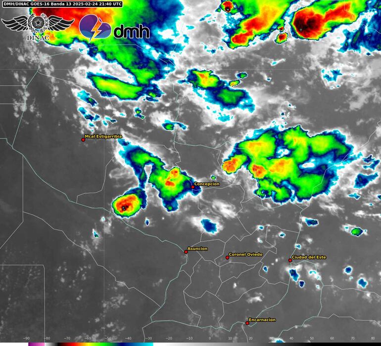 Celdas de tormentas sobre el territorio nacional.