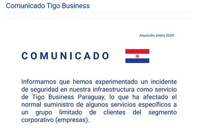 Parte del comunicado que emitió la empresa Tigo a nivel local, sobre el incidente de seguridad.