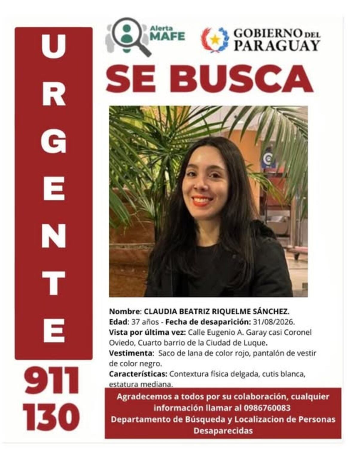 Alerta Mafe: buscan a joven desaparecida desde el lunes en Luque