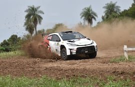 Tiago Weiler y Juan José Sánchez (Toyota GR Yaris Rally2) en un retome del tramo de Hohenau.