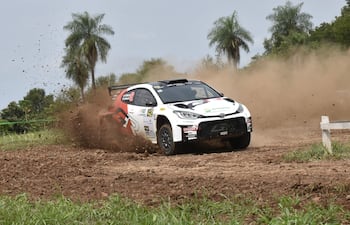 Tiago Weiler y Juan José Sánchez (Toyota GR Yaris Rally2) en un retome del tramo de Hohenau.