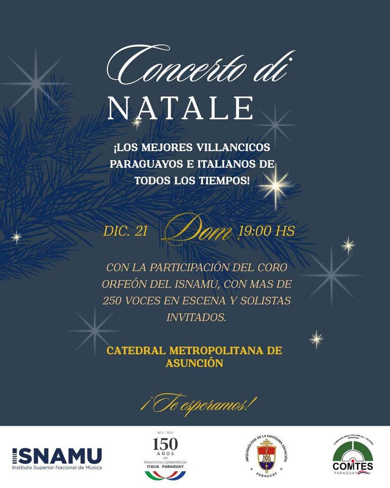 Invitación al Concerto di Natale en la Catedra Metropolitana de Asunción.