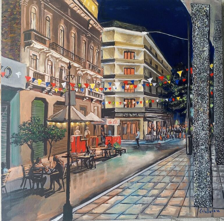 Un paisaje asunceno ilustra uno de los cuadros del artista Federico Caballero Mora.