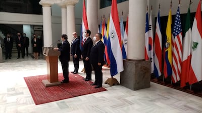 Conferencia de prensa hoy, en Cancillería. El Gobierno anunció que no pedirá ni autorizará la mediación de la Cruz Rojas en el caso del secuestro de Óscar Denis.