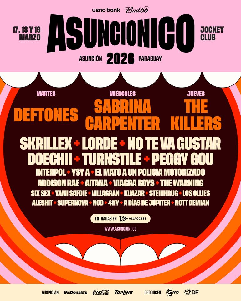 Este es el Line Up del Asunciónico 2026.