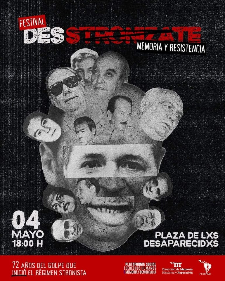 Cartel del festival Des-stronizate con detalles sobre memoria histórica y derechos humanos en contexto de conmemoración.