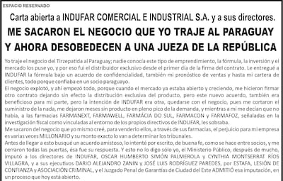 Carta abierta a Indufar.
