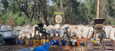 Evidencias incautadas en uno de los procedimientos de la Senad en Amambay y San Pedro.