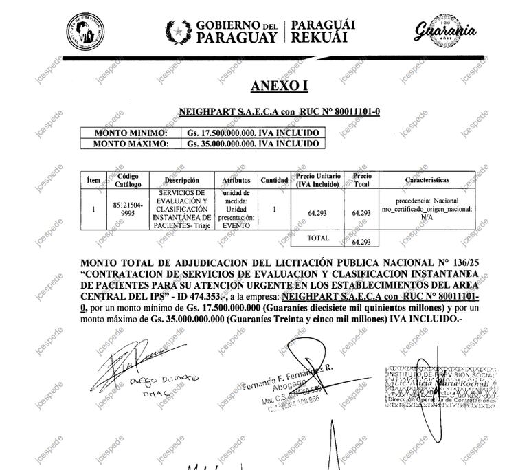 IPS otorgó controvertido contrato millonario a Neighpart para toma de presión