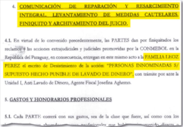 Claro y contundendente es el punto 4 en uno de los acuerdos de la Conmebol con los Léoz.