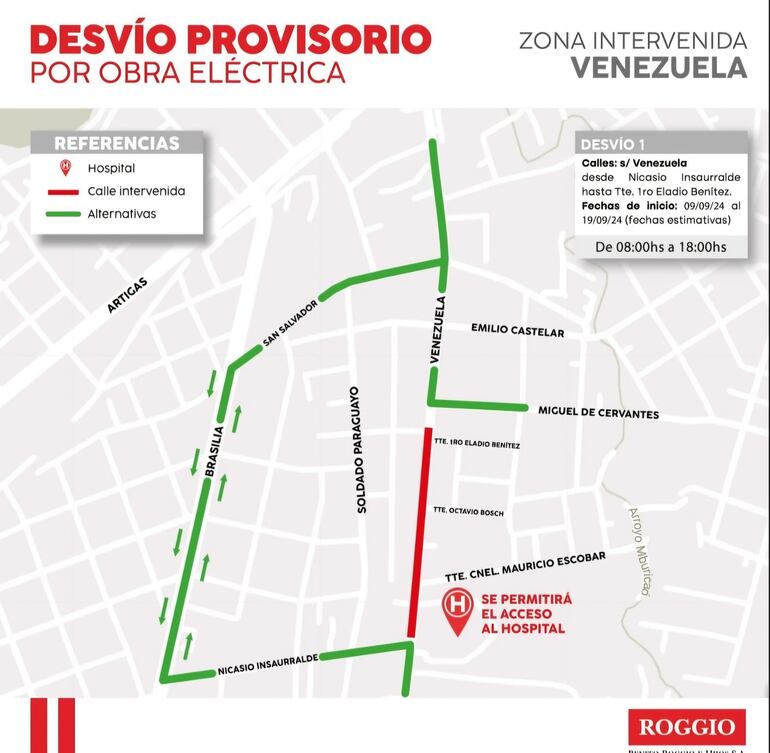 Desvío por obra de la ANDE.