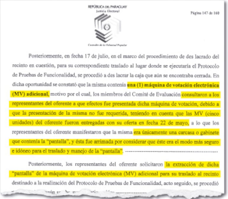 El Comité dejó constancia del ingreso de una máquina de votación adicional como  “accesorio”.
