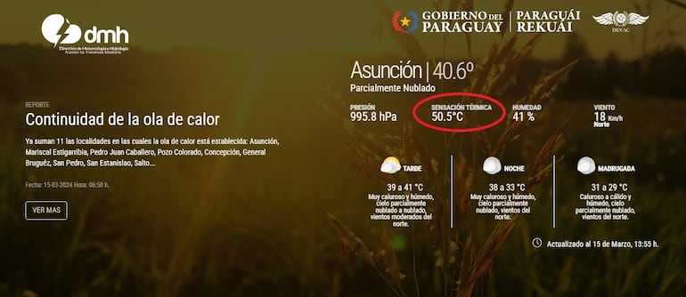 Sensación térmica de 50°C en Asunción.