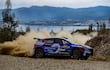 La dupla compuesta por Zaldívar-Der Ohannesian, a bordo del Škoda Fabia RS Rally2, durante la disputa de la etapa 1 antes del incidente que los dejó fuera de competencia.