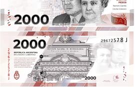 Billete de 2.000 pesos emitido por el Banco Central de Argentina en febrero y que entró en circulación en mayo. Desde hoy ingresan al mercado otros papel moneda del mismo valor con misma fuerza de cancelación. (archivo)