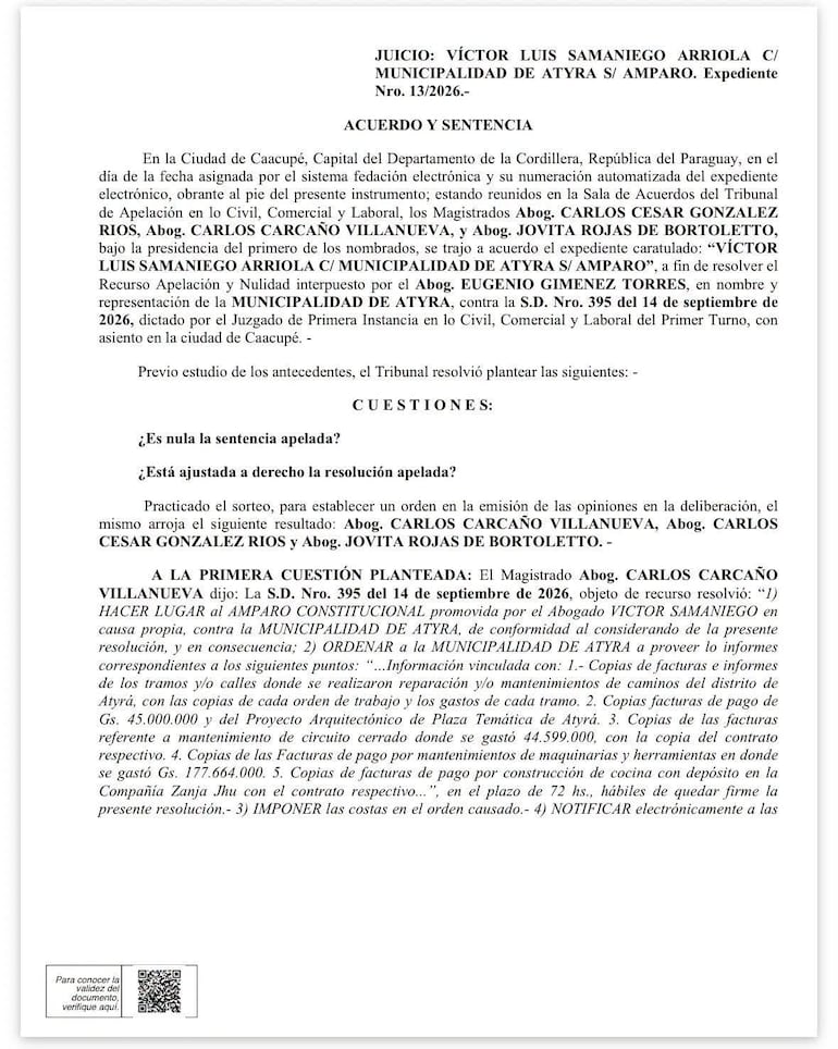 Este es el documento al que hace referencia Víctor Samaniego en su pedido de acceso a la documentación de la Municipalidad de Atyrá.