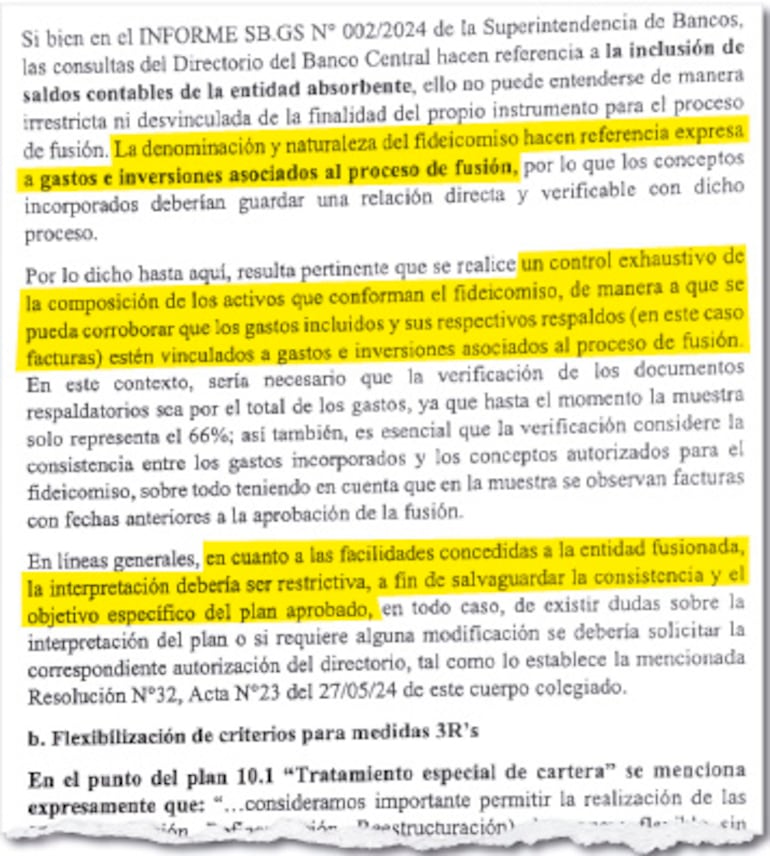 El memorando  dice que es pertinente  un “control exhaustivo” de los activos del fideicomiso.