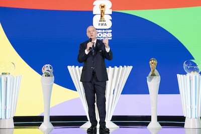 Gianni Infantino, presidente de la FIFA, habla durante el sorteo de la repesca (o play-offs) de la Copa Mundial de la FIFA 2026 en la Casa de la FIFA en Zúrich, Suiza.