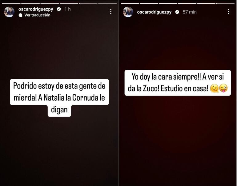Posteos de Óscar "Nenecho" Rodríguez en sus historias de Instagram.