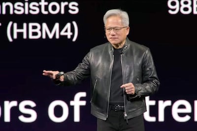 Captura de vídeo cedida por Nvidia que muestra a su fundador y consejero delegado, Jensen Huang, hablando durante la conferencia de desarrolladores GTC este lunes, en San José,  California (Estados Unidos). 
