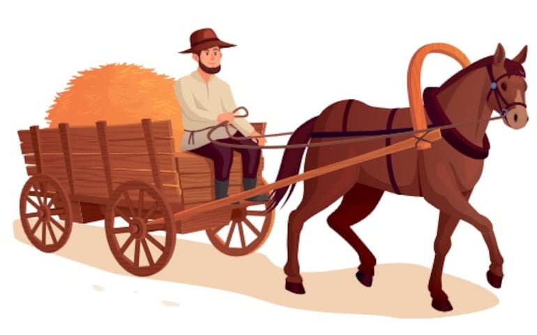 Hombre en una carreta tirada por un caballo.