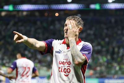 El argentino Pablo Vegetti, futbolista de Cerro Porteño, festeja un gol en el partido frente a Palmeiras por la fecha 5 del Grupo F de la Copa Libertadores 2026 en el estadio Allianz Parque, en Sao Paulo, Brasil.