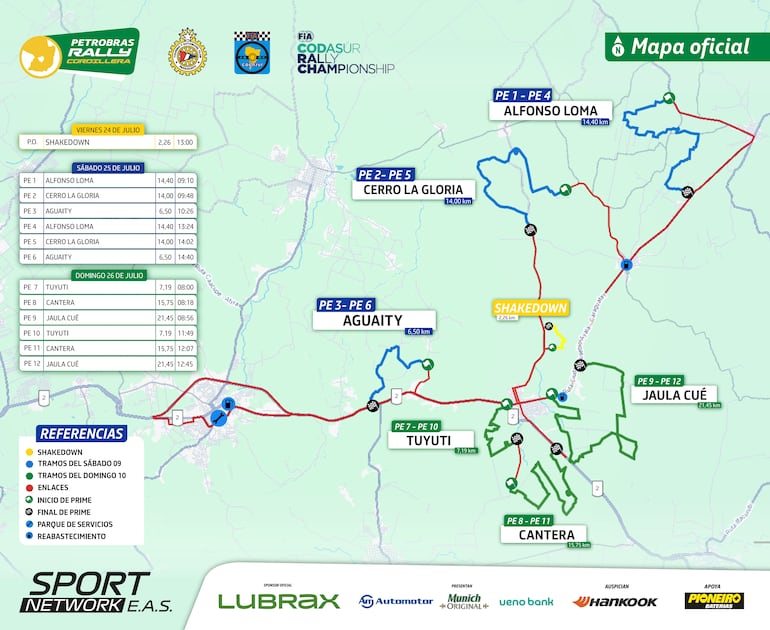 Mapa oficial del Rally de Cordillera 2026.