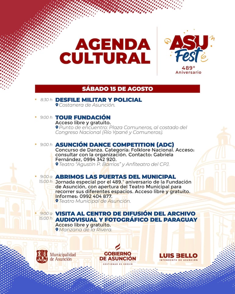 Agenda cultural por el aniversario 489° de la fundación de Asunción.