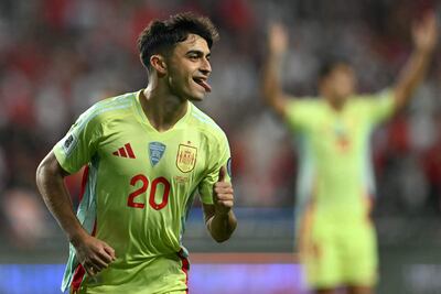 Pedri celebra uno de los dos goles que marcó para España contra Turquía. (AFP).