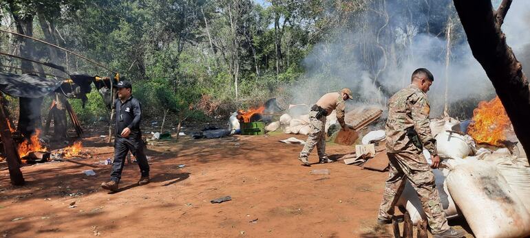 Destrucción de la droga incautada en el departamento de San Pedro.