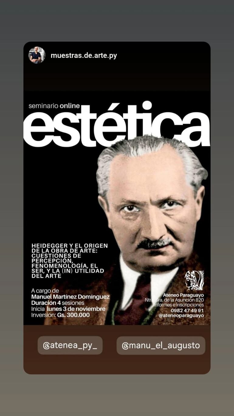 Afiche del seminario on line de estética organizado por el Ateneo Paraguayo.