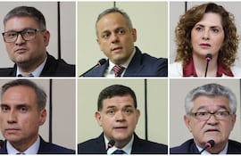 Arriba de izq. a der: Oscar Rolón, Camilo Benítez, Vanessa Cubas. Abajo: Gerardo González, Augusto Paiva y Jorge Avalos Mariño. Fotos de Prensa Senado.