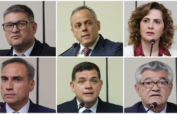 Arriba de izq. a der: Oscar Rolón, Camilo Benítez, Vanessa Cubas. Abajo: Gerardo González, Augusto Paiva y Jorge Avalos Mariño. Fotos de Prensa Senado.