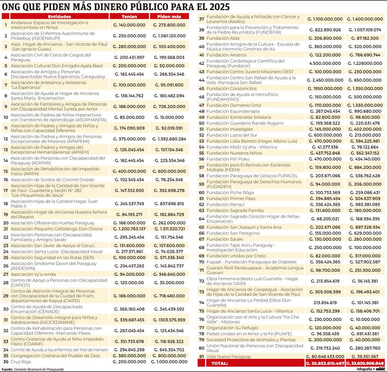 ONG QUE PIDEN MÁS DINERO PÚBLICO PARA EL 2025