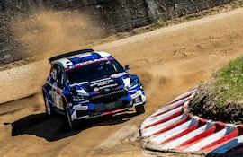 Fau Zaldívar y Marcelo der Ohannesian (Škoda Fabia RS Rally2 #24) durante el shakedown de hoy.