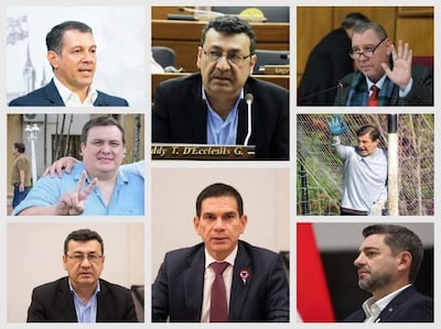 Carlos Giménez, Víctor Coronel y Freddy D'Ecclesiis en reunión formal, todos con trajes oscuros y distintas posturas amistosas.