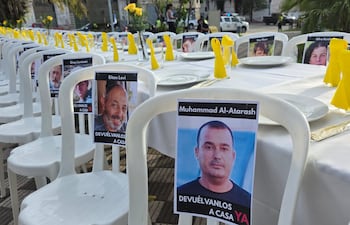 Marcha por la vida: fotografías representan a los 59 secuestrados en la Franja de Gaza.