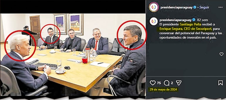 La reunión realizada en mayo de 2024 contó con la presencia de Santiago Peña, Jorge Kronawetter, Gustavo Villate y Enrique Riera.