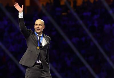 Jeddah (Saudi Arabia), 22/12/2023.- Manchester City's manager Pep Guardiola celebrates during the medal ceremony of the FIFA Club World Cup 2023 final match between Manchester City and Fluminense FC in Jeddah, Saudi Arabia, 22 December 2023. (Mundial de Fútbol, Arabia Saudita) EFE/EPA/ALI HAIDER