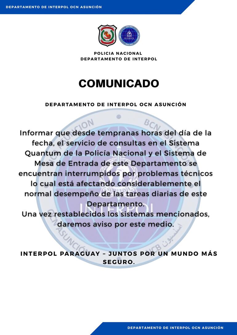 Comunicado de Interpol.