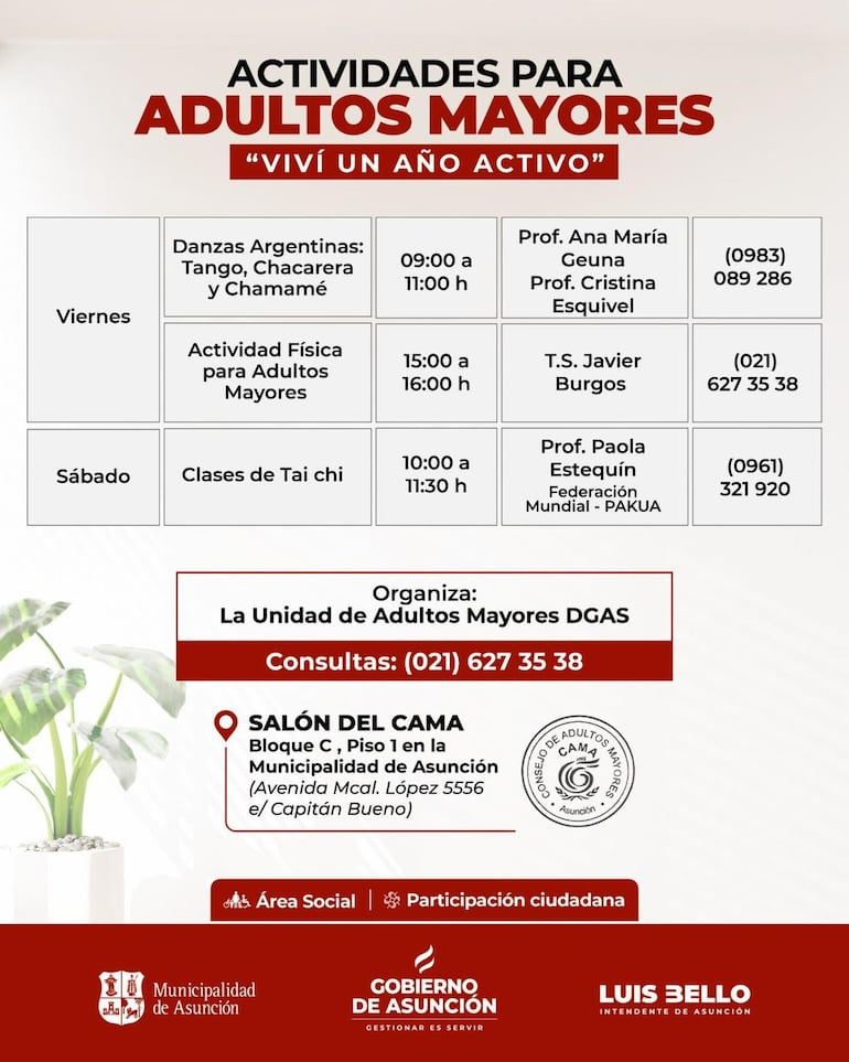 Clases diversas para adultos mayores en la Municipalidad de Asunción.
