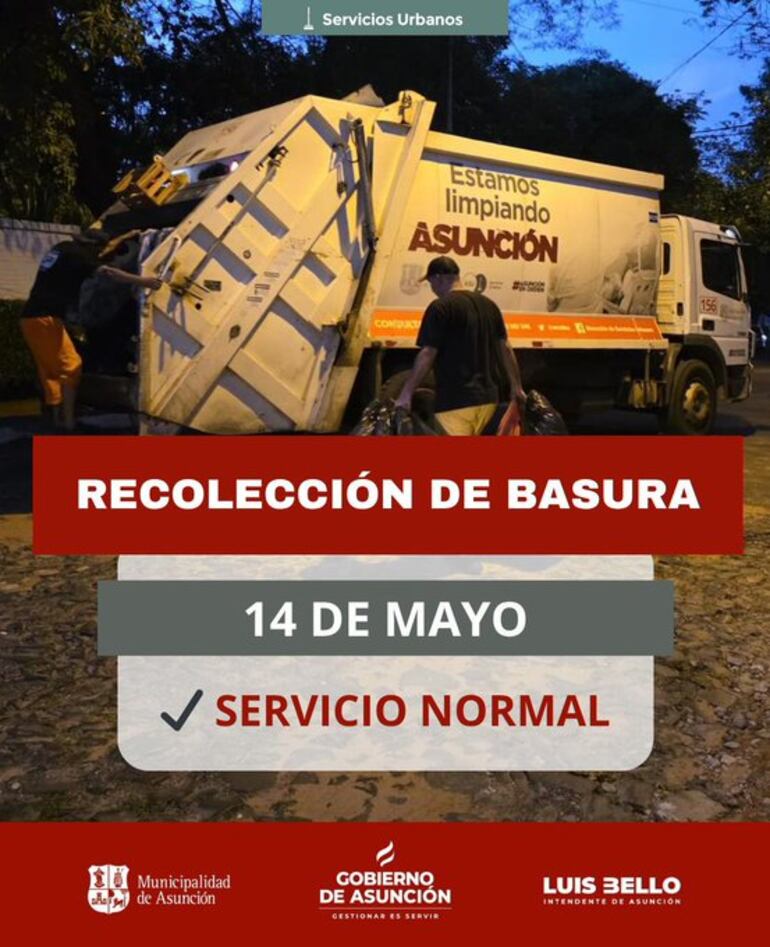 Pese a las constantes quejas por deficiencias en el servicio, la Municipalidad de Asunción confirmó que el retiro de residuos no se verá interrumpido este 14 de mayo.