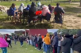 Niños dando clases en el frío en Nueva Asunción, mientras políticos pagan hasta G. 250.000 por traslado irregular de votantes en ese, que es feudo del senador cartista Basilio "Bachi" Núñez.