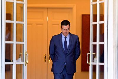 El jefe de Gobierno de España, Pedro Sánchez, en el Palacio de La Moncloa, en Madrid. (AFP)