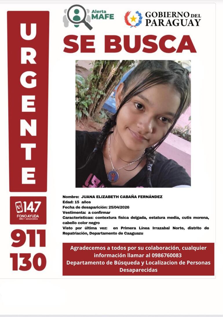 Afiche de la desaparición de Juana Elizabeth Cabaña Fernández