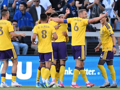 Braian Ojeda (8) festeja uno de los goles de Orlando City frente a San José por la Major League Soccer.