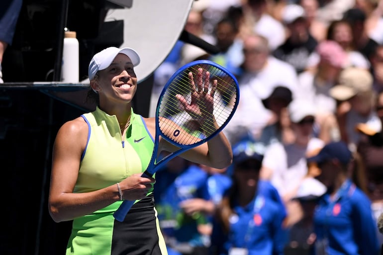 La norteamericana Madison Keys celebra su victoria sobre su compatriota Ashlyn Krueger, en el Australian Open.