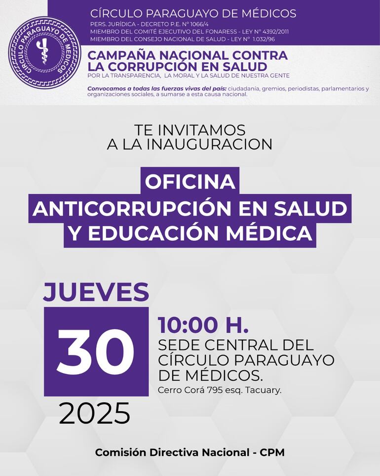 Inauguración de la oficina anticorrupción en salud y educación médica.