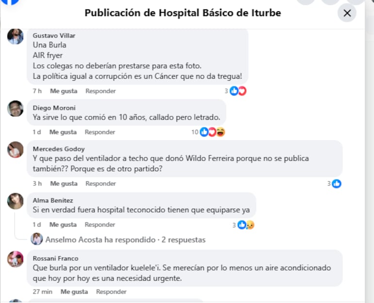 Concejal dona ventilador al Hospital de Iturbe y se desata ola de burlas